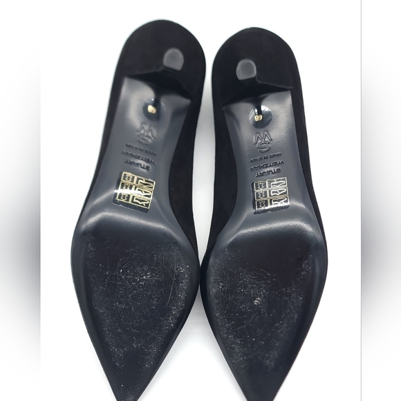 Stuart Weitzman Power 50 Suede Pointed Toe Kitten Heel Black Pump Size 6 - Picture 7 of 9